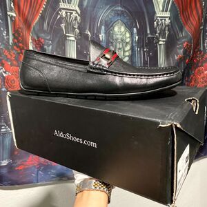 Aldo Omemee Moccasin Loafer Men's 12 Black Leather Shoes Driving Comfort Slip-On